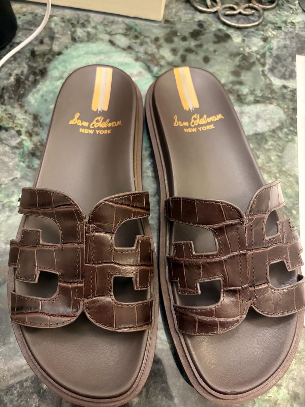 Sam Edelman Brown Leather Slide Sandals